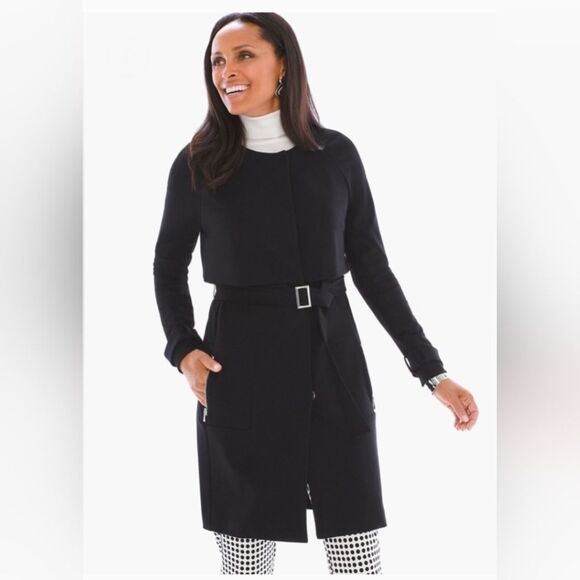 Chico’s Trench Topper long cardigan Jacket Black Plus 4/ XXL 20/22 Cottagecore - Picture 3 of 13